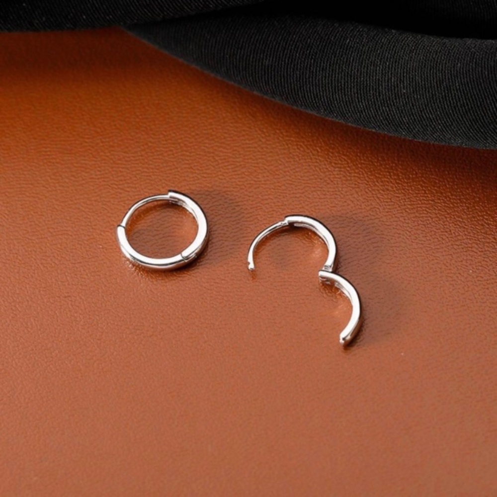 925 Silver Plated Small Hoop Earrings, 10mm Silver Hoop Earrings - Picture 2 of 5